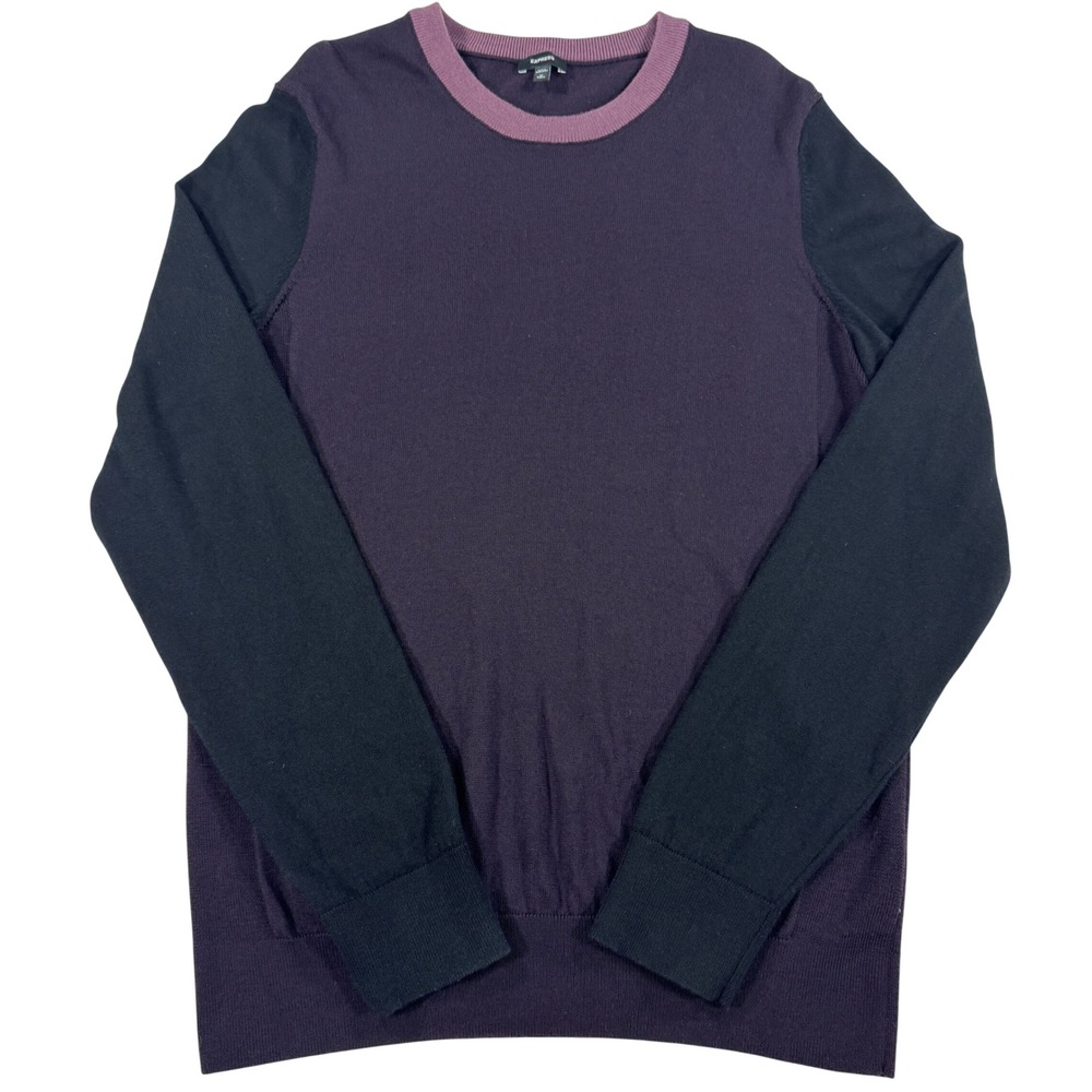Express Merino Wool Colorblock Sweater Purple Black Crew Neck Men's M Tall Prppy